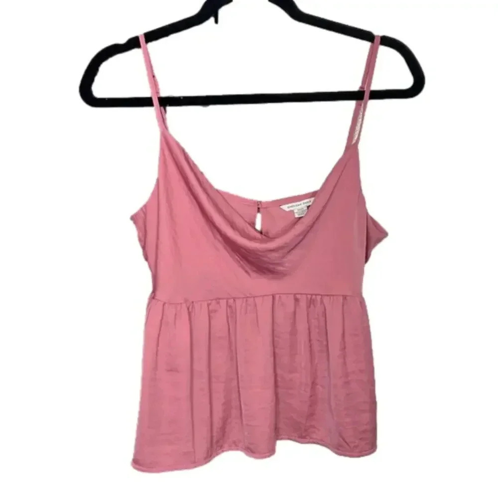 American Eagle Peplum Silky Cowlneck Flowy Tank Top Size M